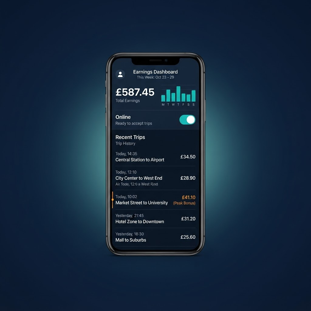 Panel de ganancias de conductor en la app Flyxu